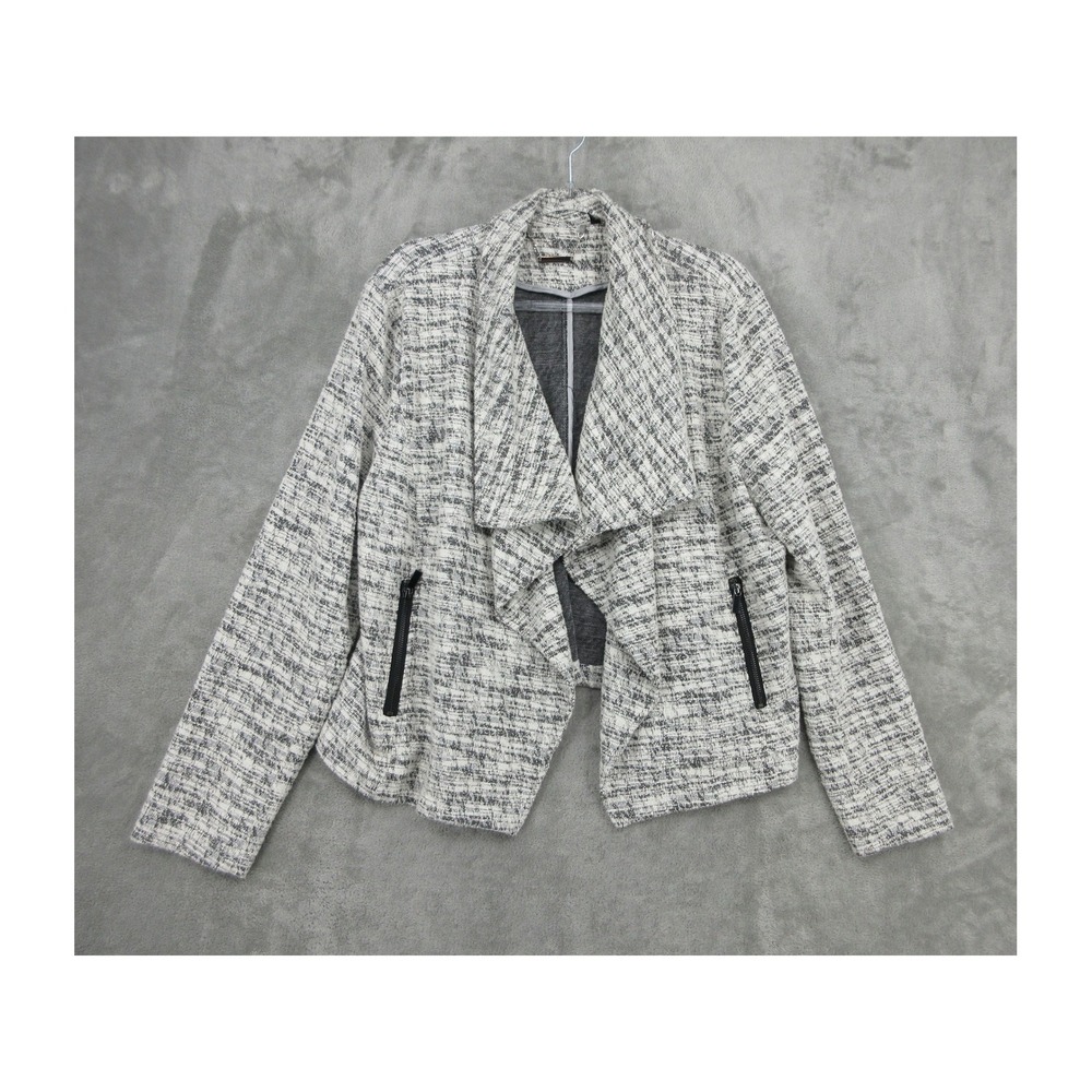 White House Black Market Jacket Womens Size XL Tweed Draped Open Front Pockets